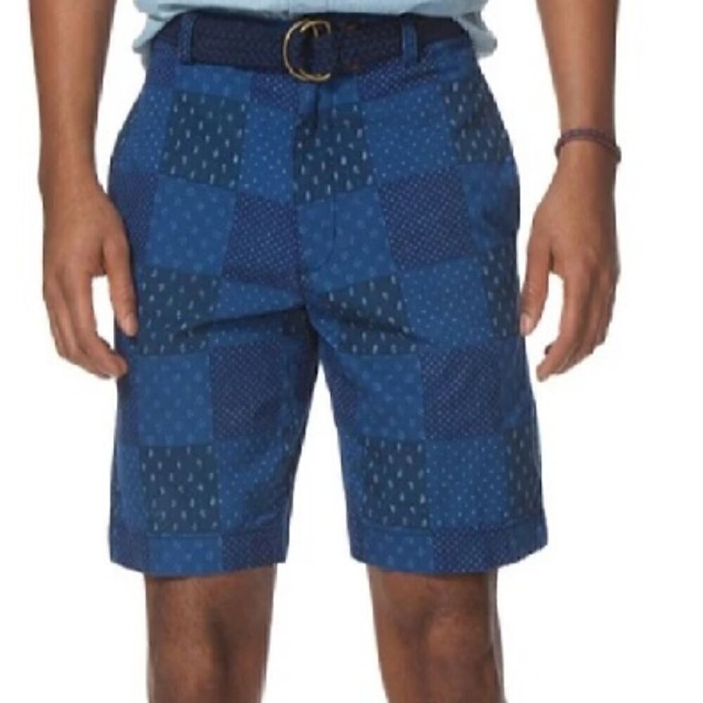 CHAPS Navy Blue Bandana Patchwork Flat Front Cotton Shorts